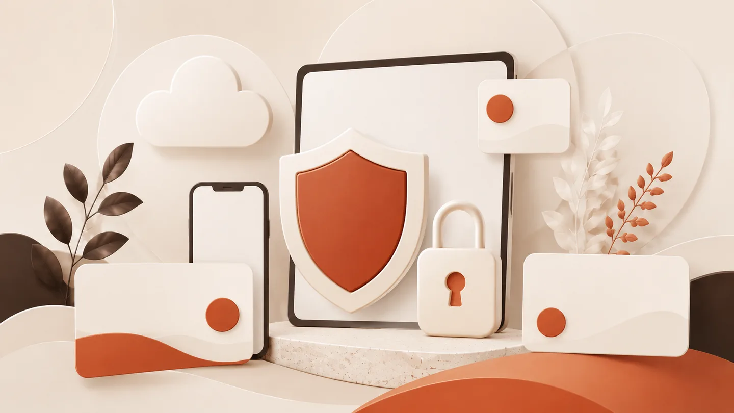 Shield and padlock beside practice devices
